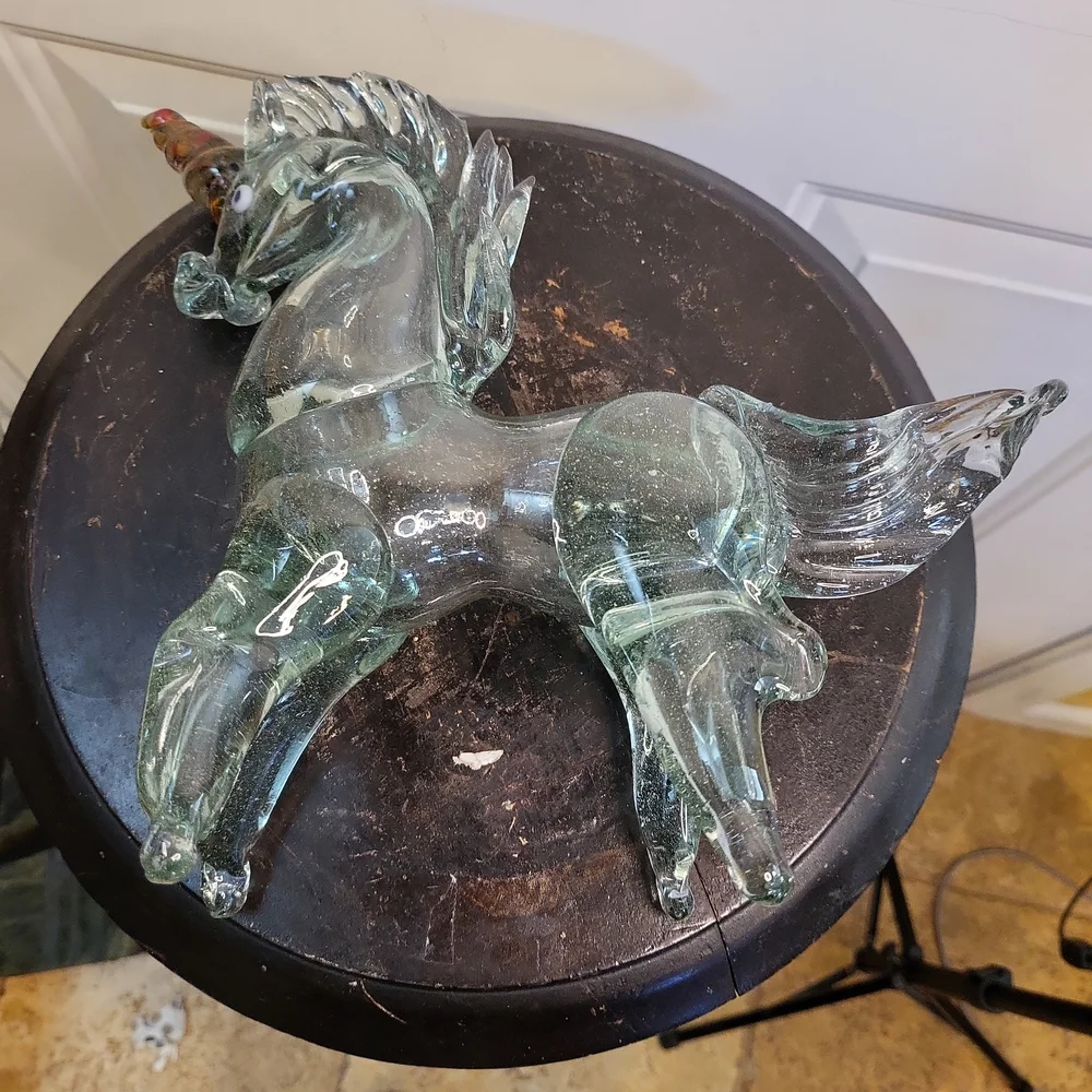 Vintage Murano Style Glass Unicorn Horse Sculpture Hand Blown 10" - Picture 7 of 12